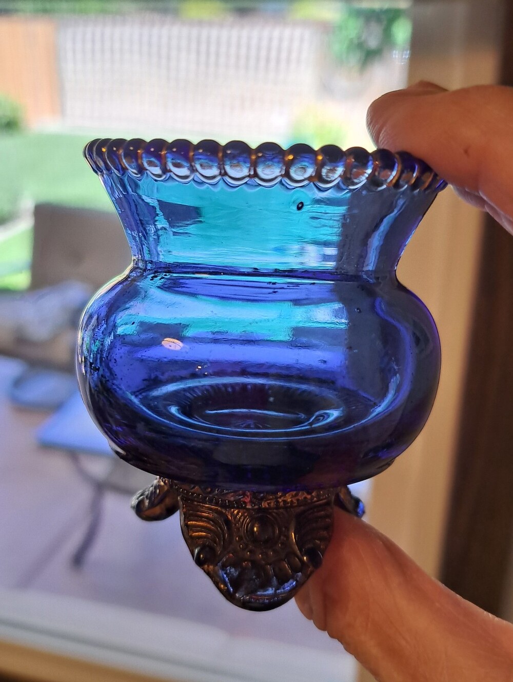 Rare Cobalt Blue EAPG Colorado pattern Toothpick Holder